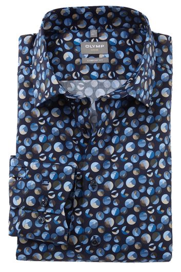 Olymp business overhemd Luxor Comfort Fit wijde fit donkerblauw rondjes print katoen