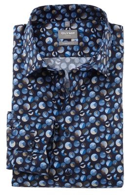 Olymp Olymp business overhemd Luxor Comfort Fit wijde fit donkerblauw rondjes print katoen