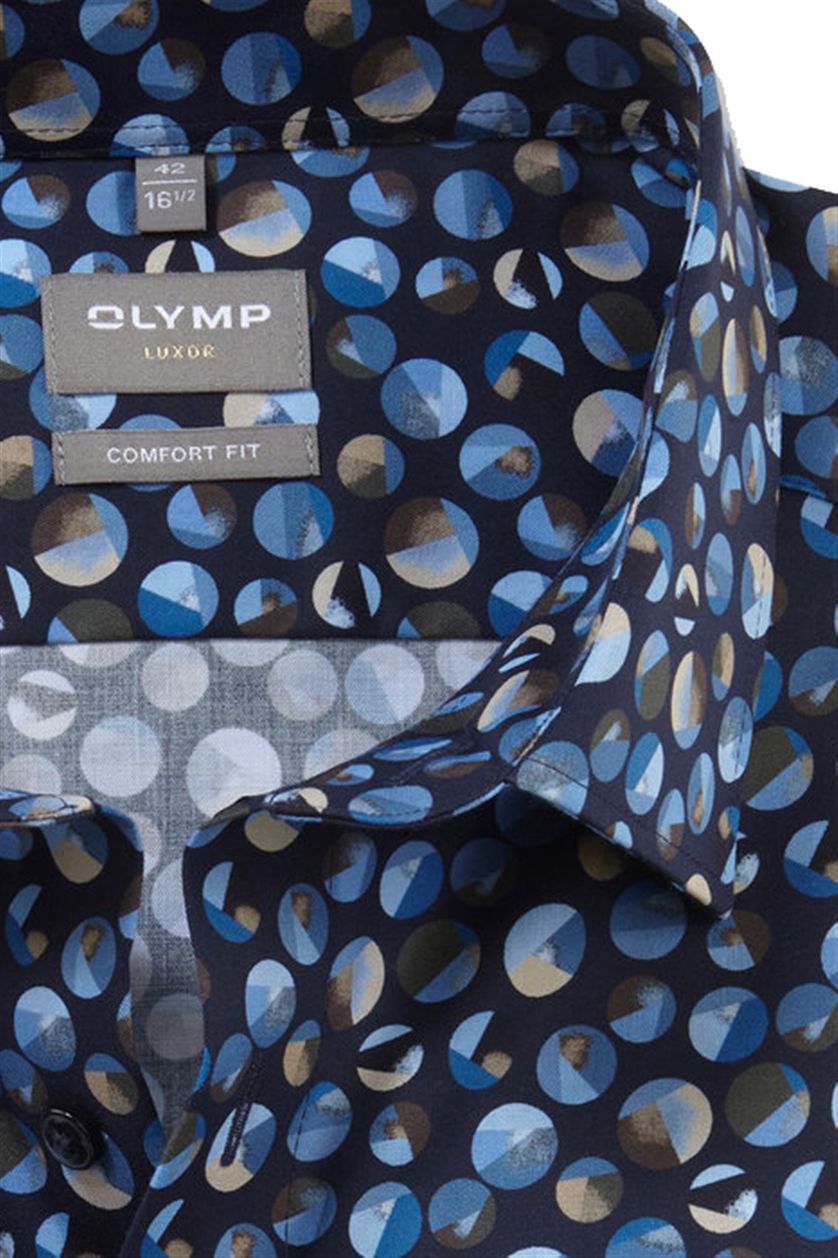 Olymp business overhemd Luxor Comfort Fit wijde fit donkerblauw rondjes print
