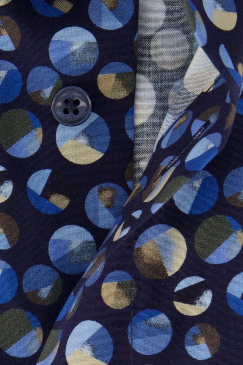Olymp business overhemd Luxor Comfort Fit wijde fit donkerblauw rondjes print