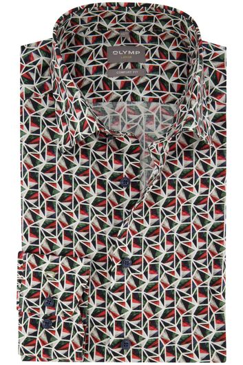 Olymp overhemd comfort fit rood/groen geprint katoen