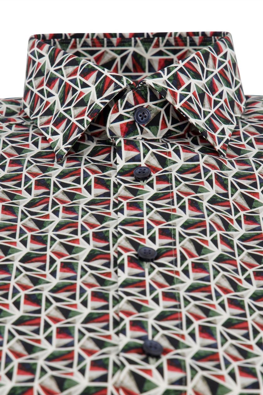 Olymp overhemd rood/groen geprint katoen comfort fit
