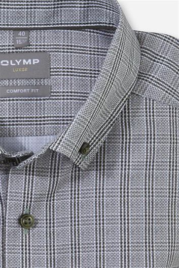 Olymp business overhemd Luxor Comfort Fit wijde fit grijs geruit katoen