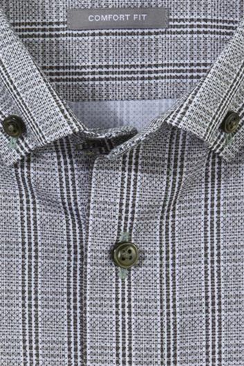 Olymp overhemd Luxor Comfort Fit grijs geruit met button down boord