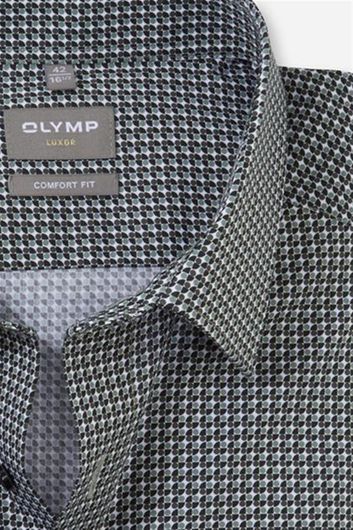 Olymp business overhemd Luxor Comfort Fit wijde fit grijs geprint katoen