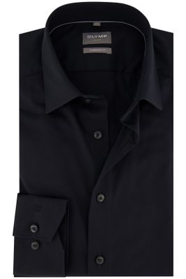 Olymp Olymp business overhemd Luxor Comfort Fit wijde fit zwart effen katoen semi-wide spread boord