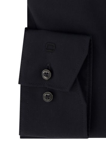 Olymp business overhemd Luxor Comfort Fit wijde fit zwart effen katoen semi-wide spread boord