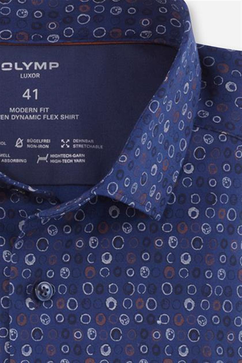 Geprint Olymp overhemd Luxor Modern Fit donkerblauw