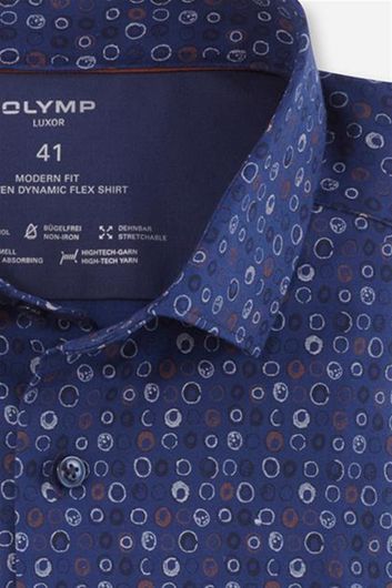 Olymp overhemd Luxor Modern Fit normale fit donkerblauw met cirkel print