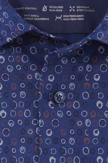 Olymp overhemd Luxor Modern Fit normale fit donkerblauw met cirkel print