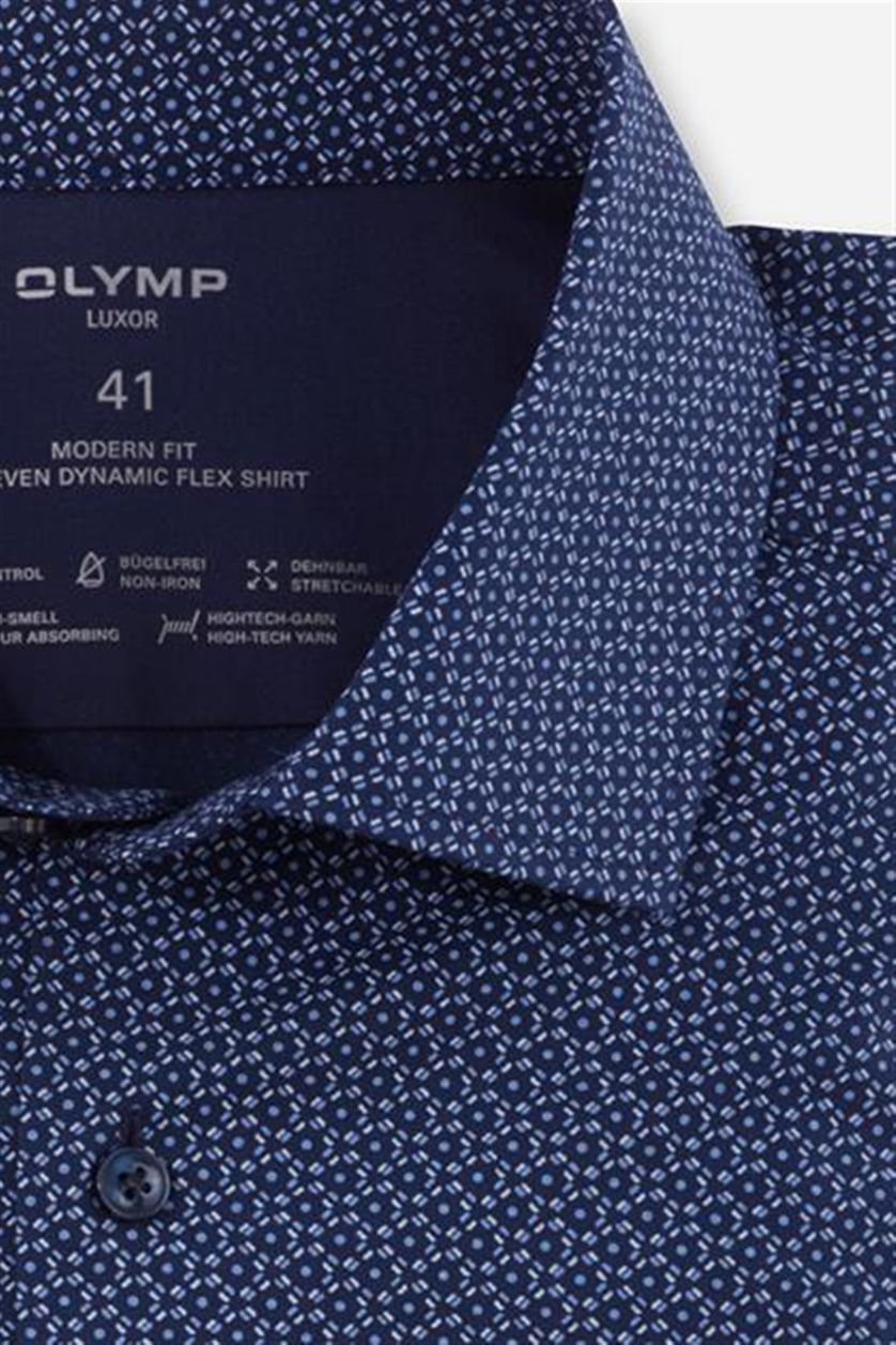 Zakelijk Olymp overhemd Luxor Modern Fit donkerblauw geprint