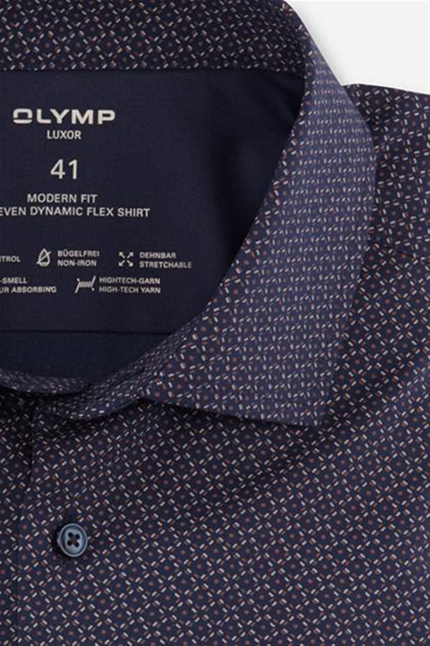Navy geprint Olymp business overhemd Luxor Modern Fit