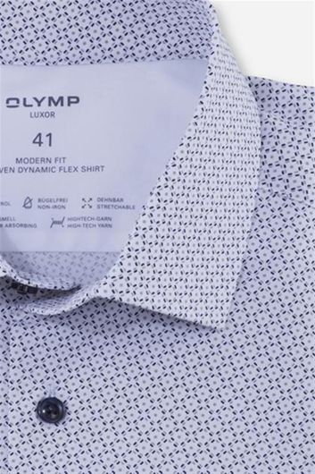 Olymp overhemd mouwlengte 7 Luxor Modern Fit normale fit lichtblauw geprint katoen