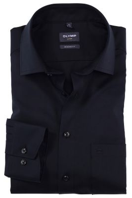 Olymp Luxor Modern Fit Olymp business overhemd normale fit zwart effen katoen