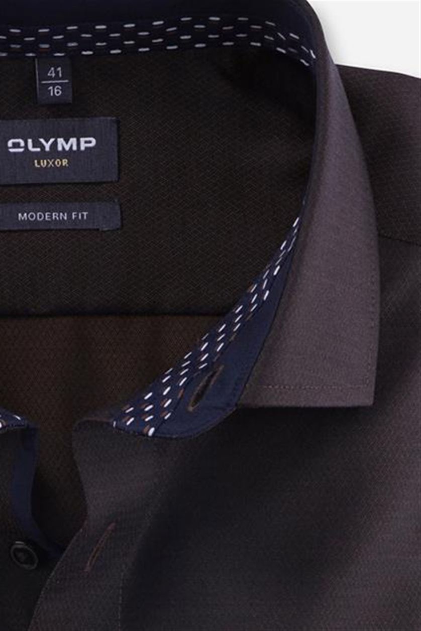 Olymp business overhemd Luxor Modern Fit donkerbruin effen katoen