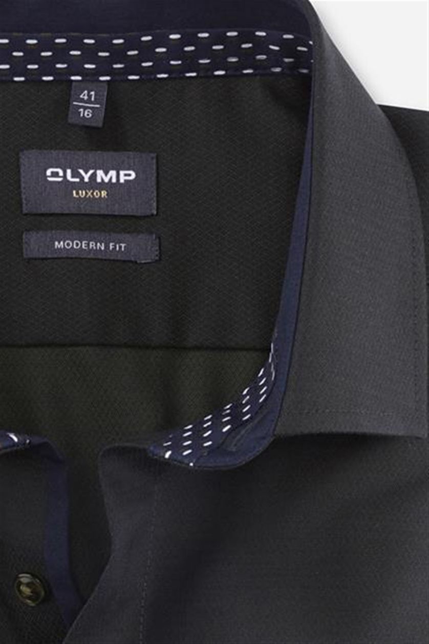 Olymp business overhemd Luxor Modern Fit  olijfgroen met borstzak