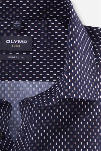 Zakelijk Olymp overhemd Luxor Modern Fit donkerblauw geprint katoen