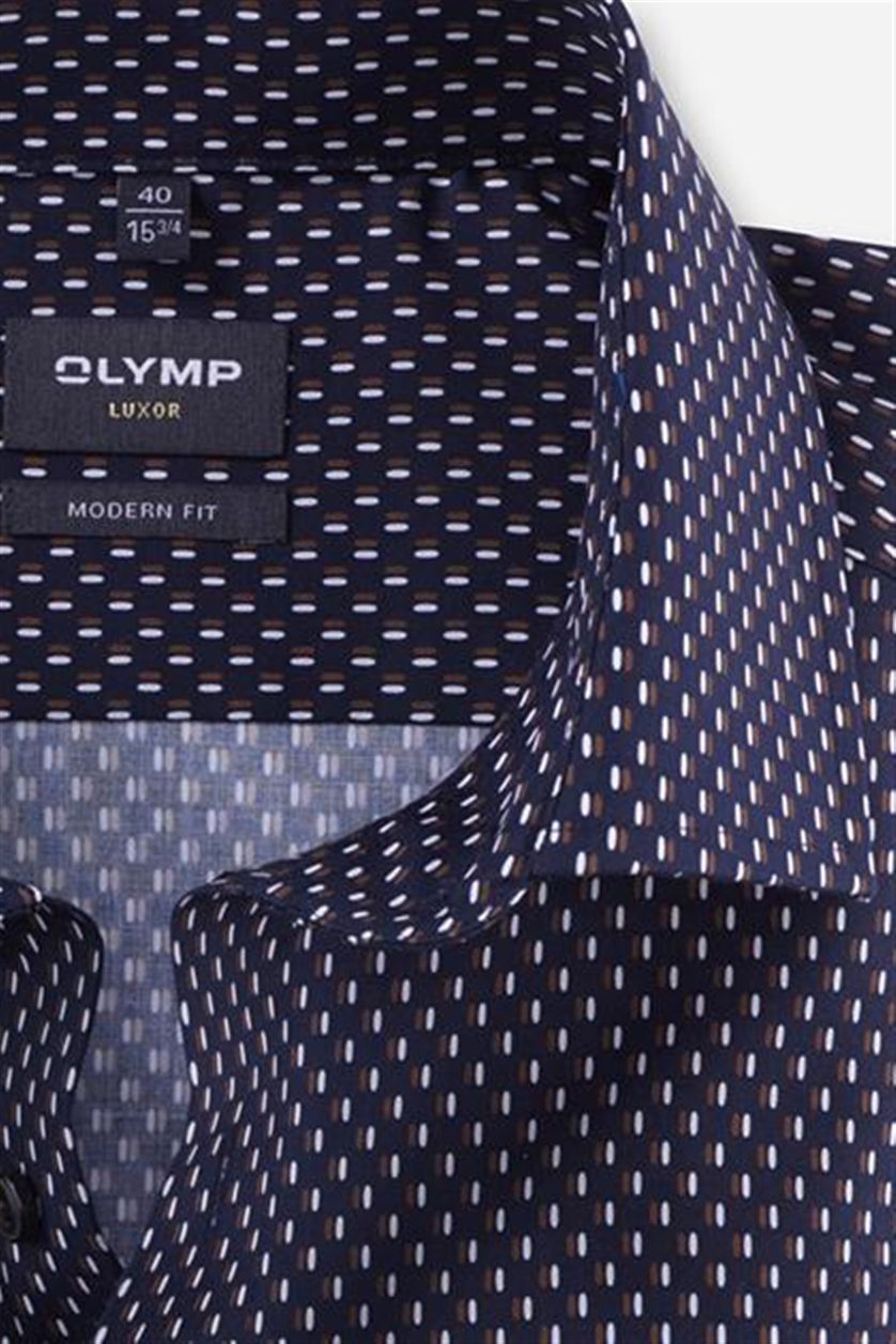 Zakelijk Olymp overhemd Luxor Modern Fit donkerblauw met print 100% katoen