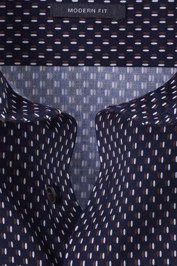 Olymp luxor modern fit business overhemd donkerblauw katoen geprint