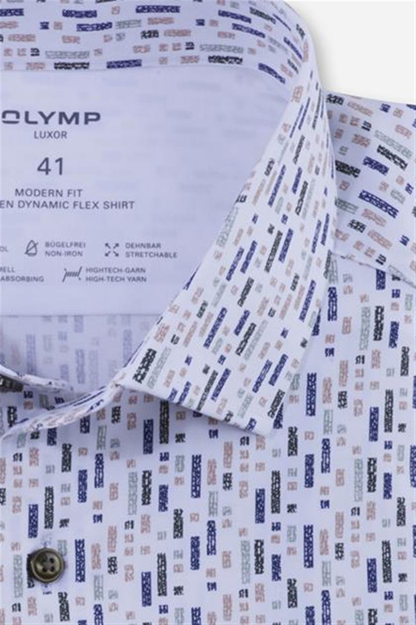 Navy geprint Zakelijk Olymp overhemd Luxor Modern Fit normale fit