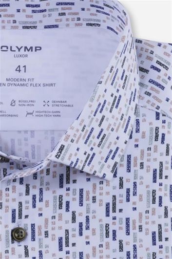 Olymp zakelijk overhemd Luxor Modern Fit normale fit donkerblauw geprint katoen
