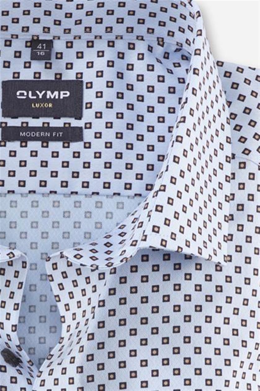 Olymp business overhemd normale fit lichtblauw geprint 100% katoen