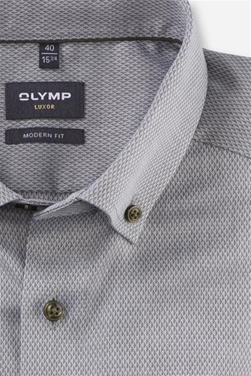 Olymp overhemd Luxor Modern Fit  grijs effen met button down boord