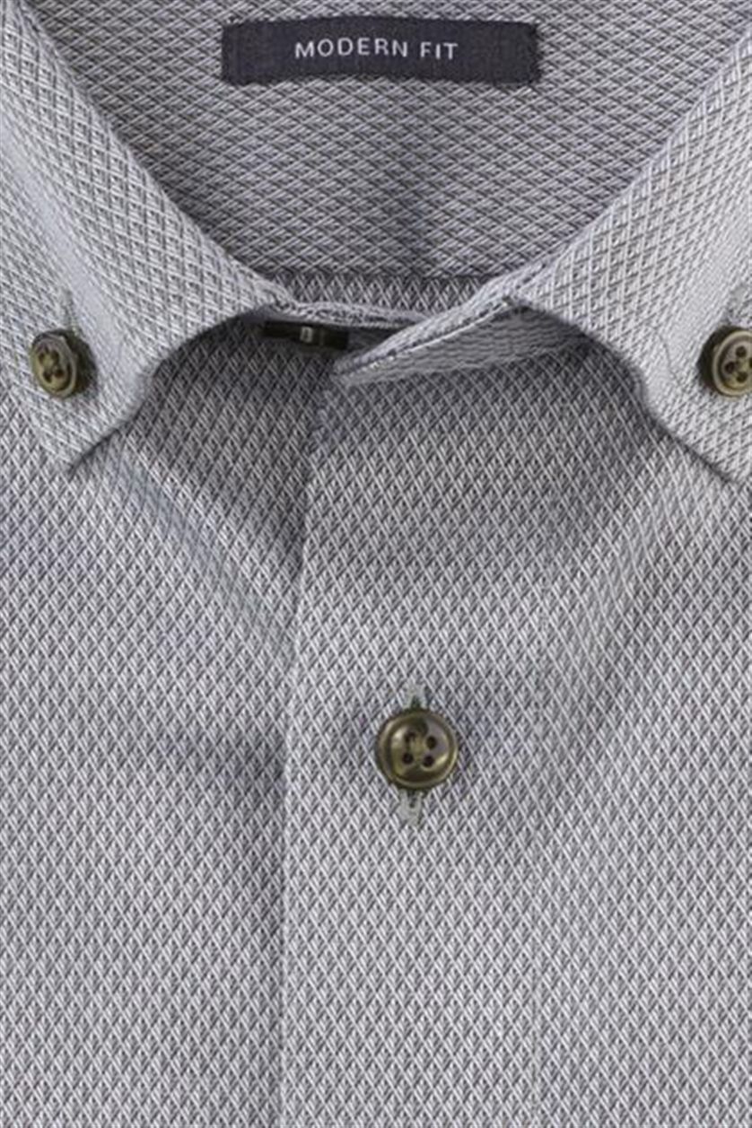 Olymp overhemd Luxor Modern Fit  grijs effen met button down boord