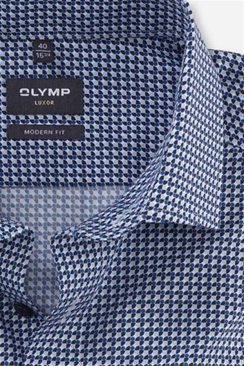 100% katoenen Olymp overhemd Luxor Modern Fit donkerblauw met print