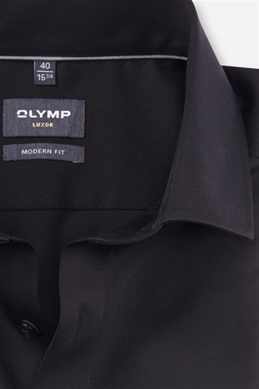 Luxor Modern Fit Olymp overhemd normale fit zwart uni katoen