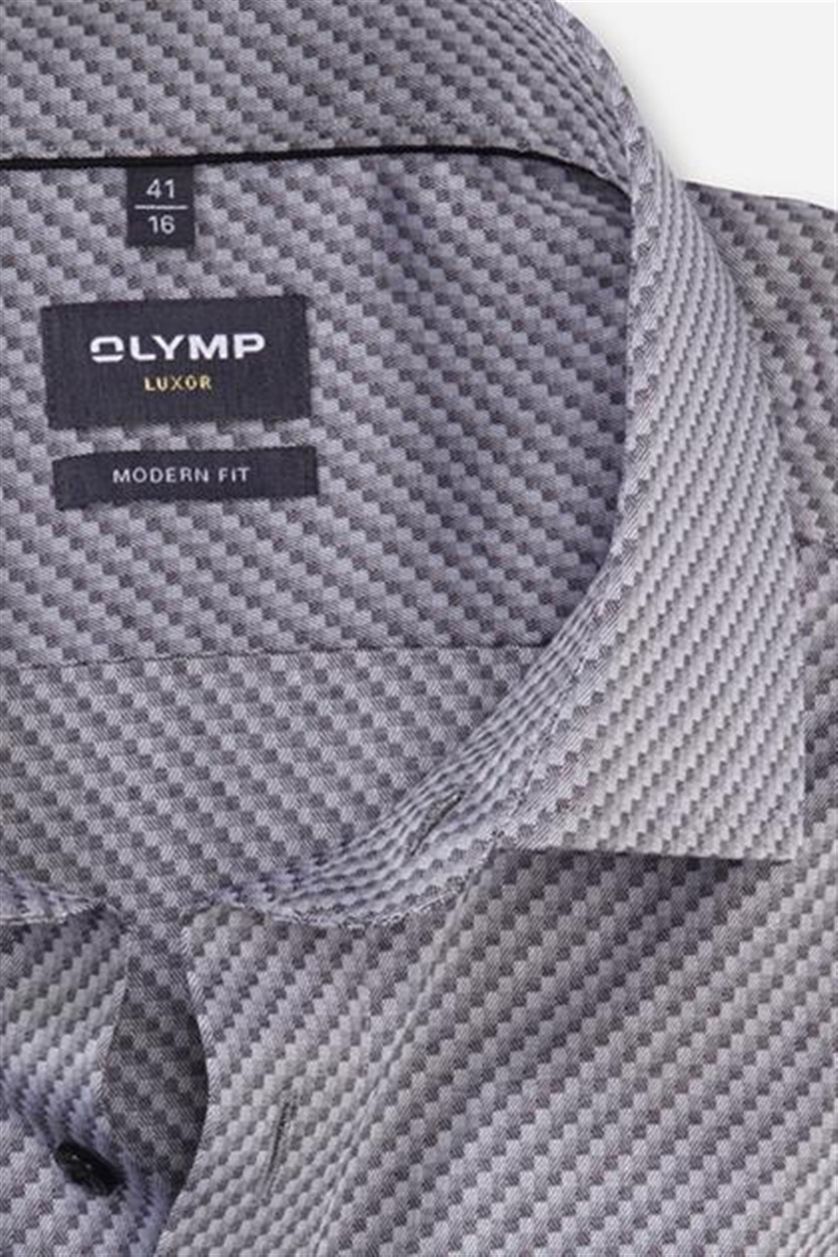 Luxor Modern Fit Olymp business overhemd grijs geprint normale fit