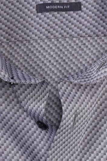 Olymp business overhemd Luxor Modern Fit normale fit grijs geprint katoen