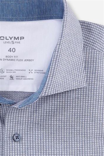 Lichtblauw met print Olymp overhemd Level Five extra slim fit katoen