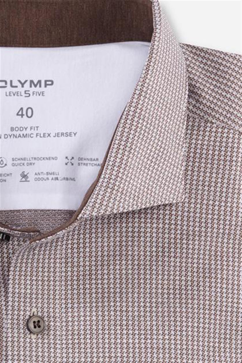 Katoenen Olymp zakelijk overhemd Level Five bruin geprint