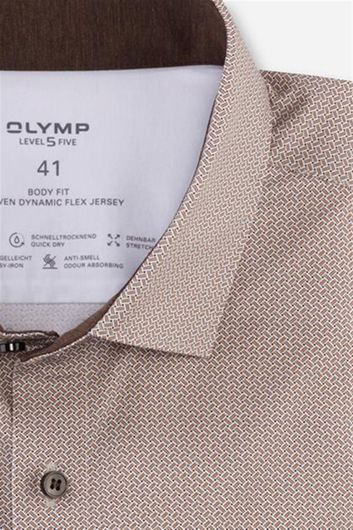 Level Five Zakelijk Olymp overhemd extra slim fit bruin met print katoen
