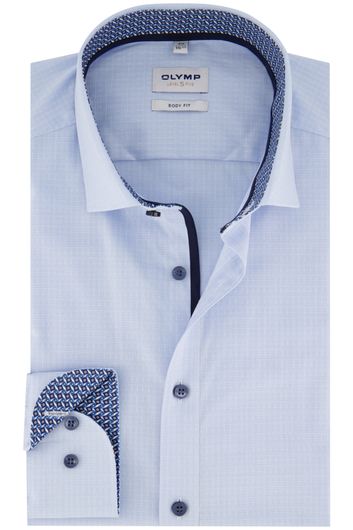 Olymp overhemd mouwlengte 7 Level Five extra slim fit lichtblauw geprint donkerblauwe knopen