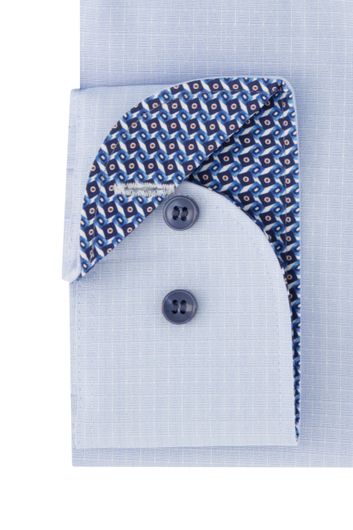 Olymp overhemd mouwlengte 7 Level Five extra slim fit lichtblauw geprint donkerblauwe knopen