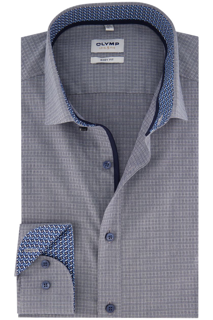 Olymp overhemd mouwlengte 7 Level Five extra slim fit blauw geprint katoen donkerblauwe knopen