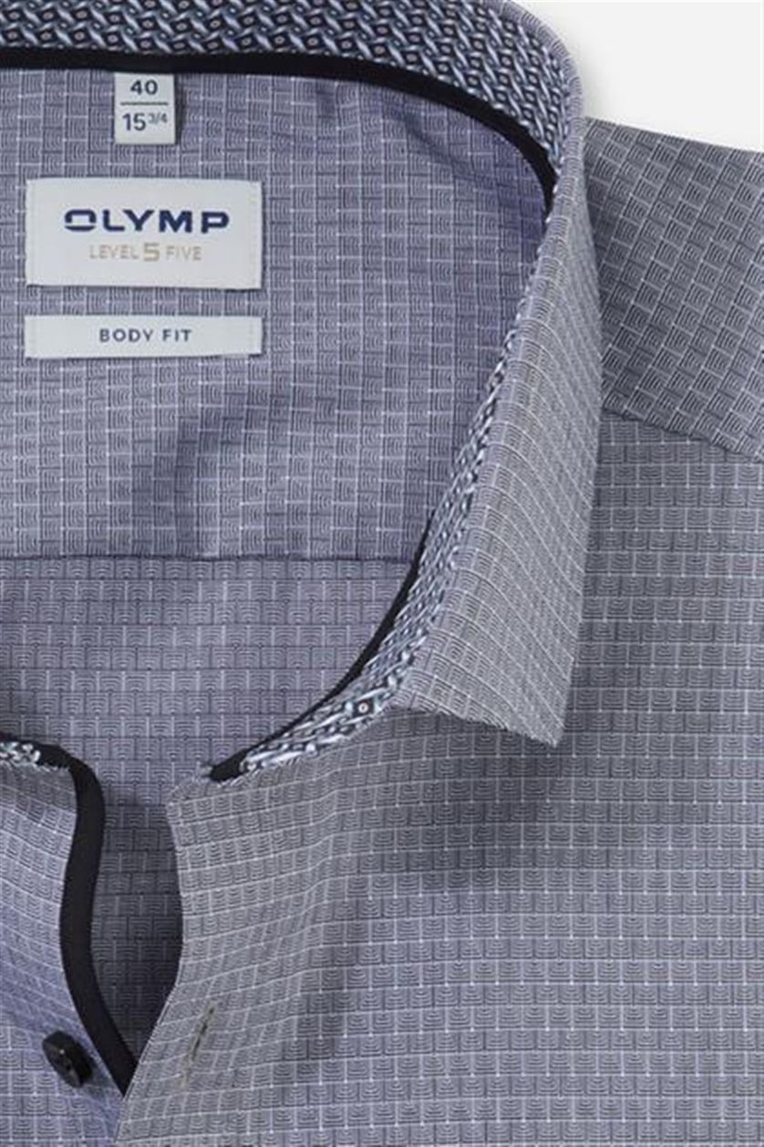 Katoenen Olymp overhemd mouwlengte 7 Level Five grijs geruit