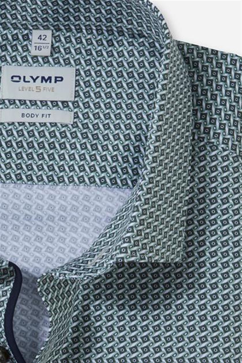 Mouwlengte 7 Olymp overhemd Level Five extra slim fit groen geprint katoen