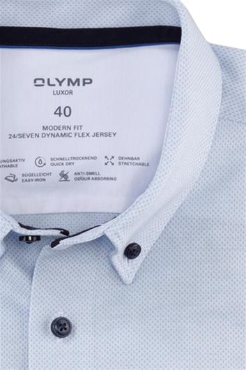 Olymp luxor 24/seven overhemd heren modern fit lichtblauw geprint katoen