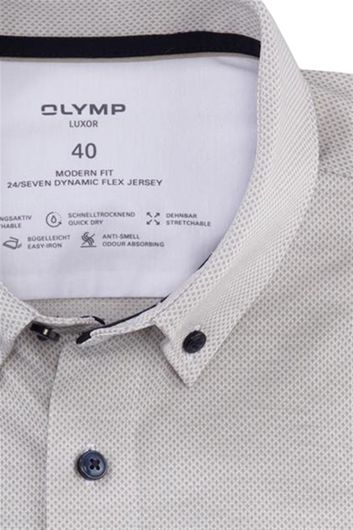 Olymp Modern fit 24/Seven overhemd beige structuur effen katoen