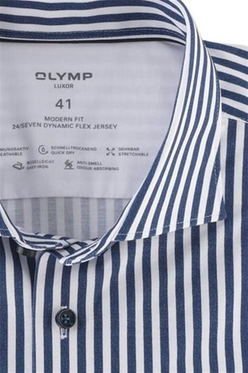 Olymp Luxor Modern Fit 24/Seven overhemd donkerblauw wit gestreept