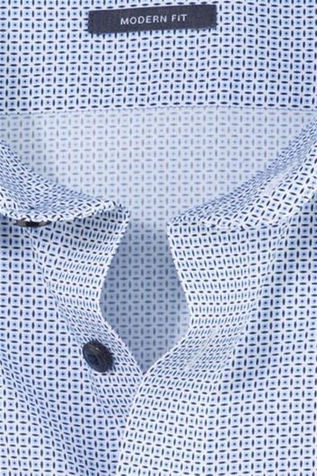 Olymp Modern Fit overhemd geprint lichtblauw katoen