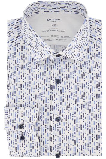 Olymp overhemd modern fit wit/blauw geprint katoen
