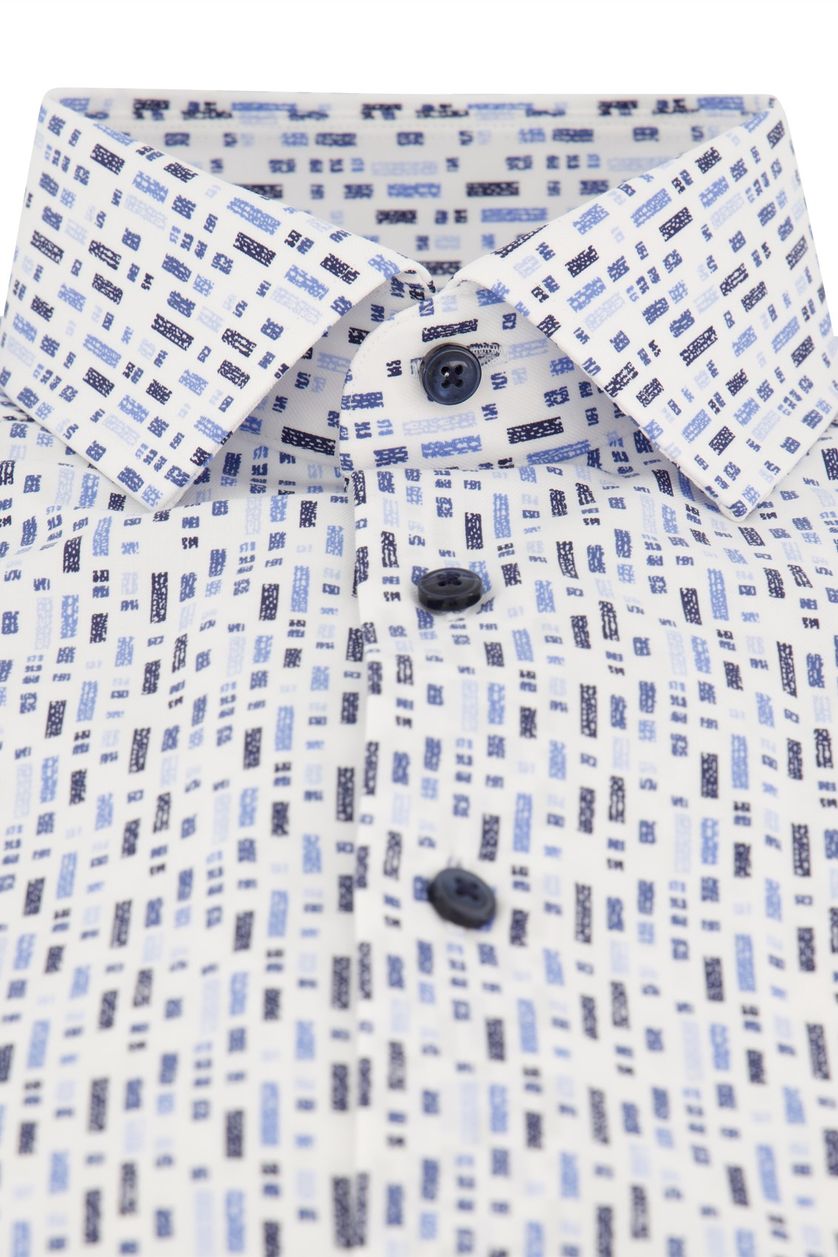 Olymp modern fit overhemd wit/blauw geprint katoen