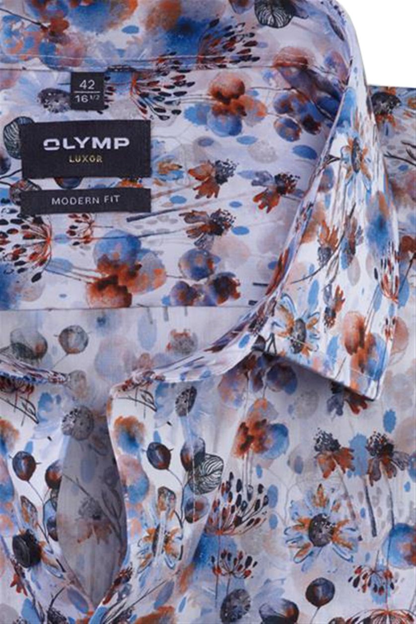 Olymp overhemd korte mouw modern fit paars geprint katoen
