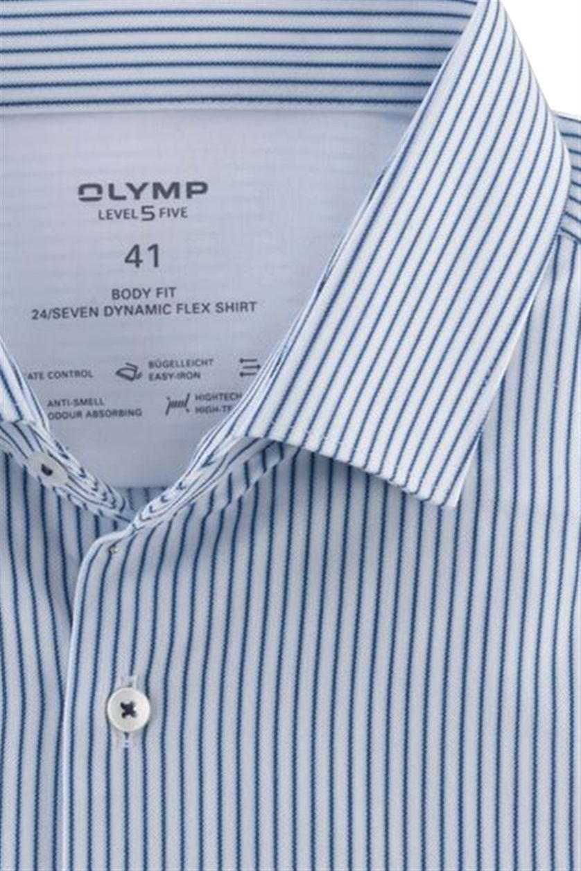 Olymp business overhemd body fit extra slim fit donkerblauw gestreept 