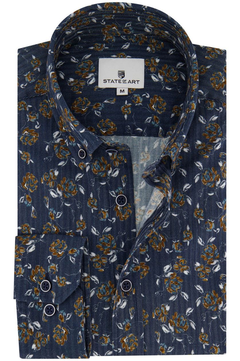 State of Art overhemd normale fit katoen blauw geprint