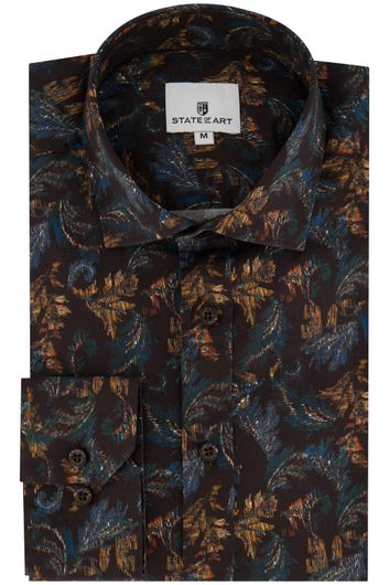 State of Art bruin geprinte overhemd wijde fit katoen